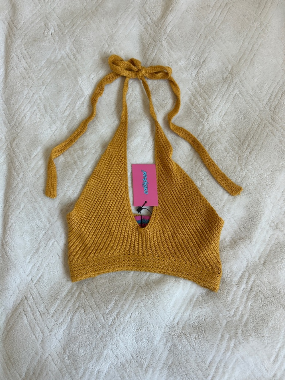 NWT Edikted  Yellow Knit Halter Crop Top in small